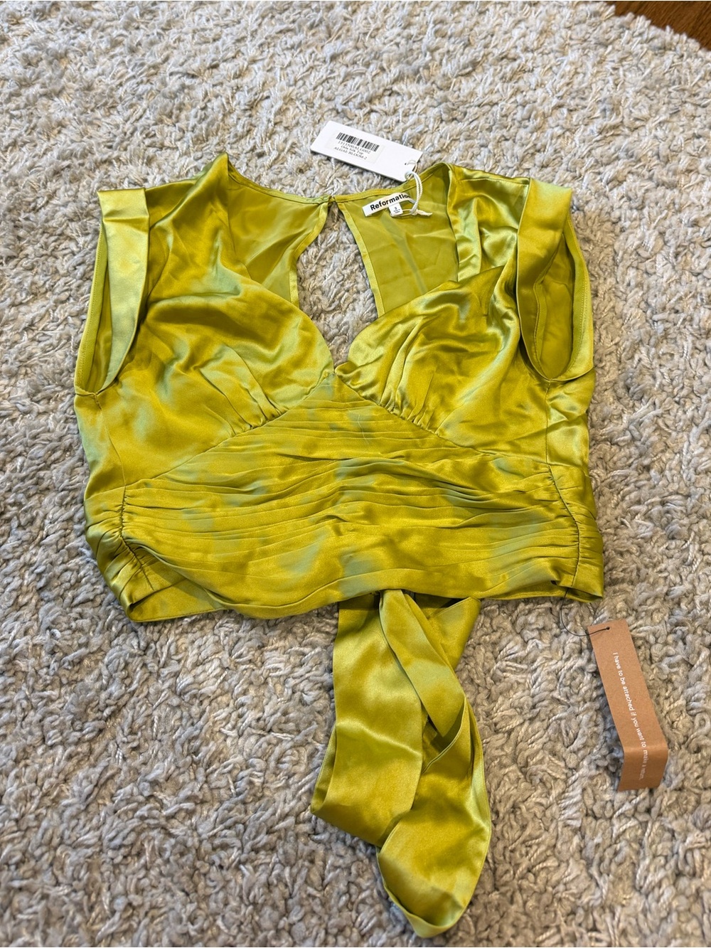 Reformation Orla Silk Top in Algae-Bloom Green